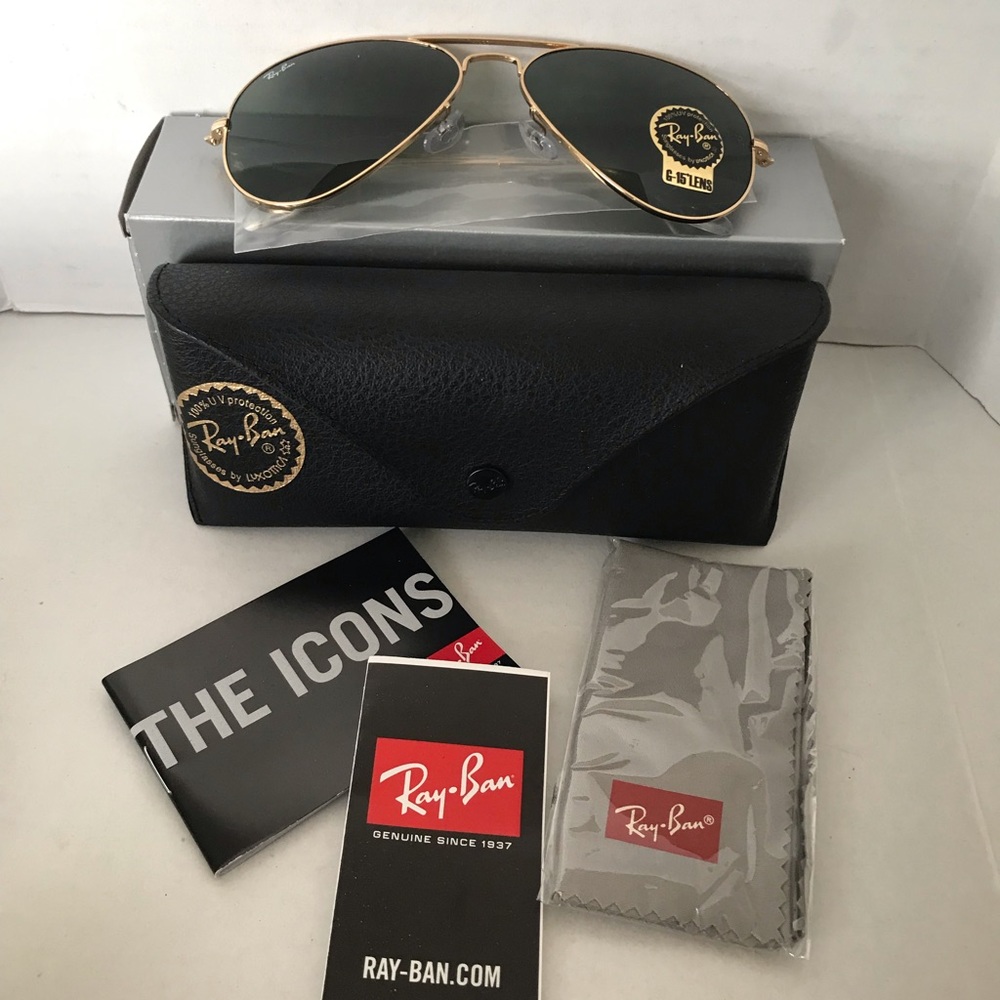 NEW RAYBAN AVIATOR LARGE METAL‎ SUNGLASSES Green Classic G-15  +  Frame:  Gold - Picture 8 of 11